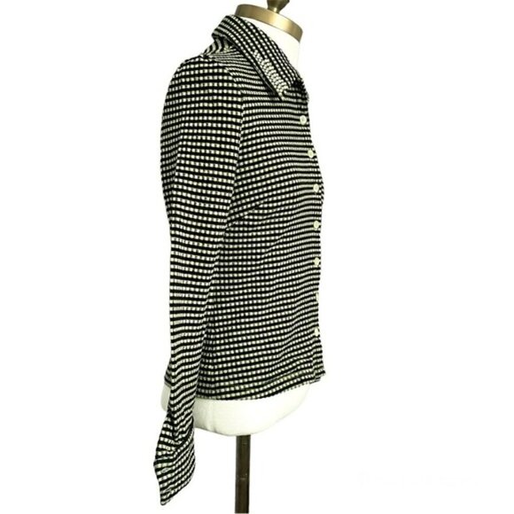 Vintage 90s Green Black Gingham Check Long Sleeve Knit Button Shirt Top - S - Picture 5 of 9